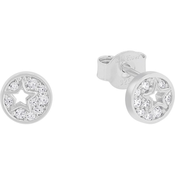 s.Oliver Ohrstecker 925 Sterling Silber Mädchen Kinder Ohrschmuck, mit Zirkonia synth., 0,6 cm, Silber, Stern, Kommt in Schmuck Geschenk Box