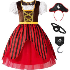ReliBeauty Pirate costume for children, girls with pirate hat, eye patch, cloth
