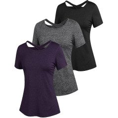 ADOME Women's Sports T-Shirt, Short Sleeve Sports Top, Functional T-Shirt, Yoga T-Shirt, Backless Top, Running T-Shirt, Sports T-Shirts, Elastic, S–XXL