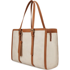ECOSUSI Laptop Bag 15.6 Inch Briefcase Women's Large Handbag Business Work Bag Office Bag Women's Notebook Bag Shopper with 3 Compartments for Office School, Brown and white, Shopper