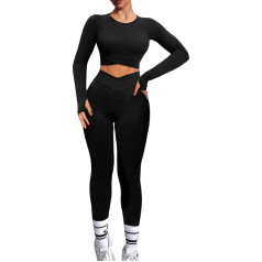 Navneet Sports Set Women's Gym Workout Set Long Sports Set Outfit Fitness Set Long Sleeve Backless Top Scrunch Leggings