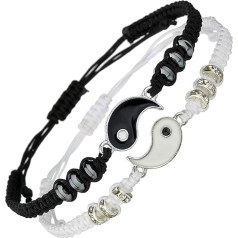 Bracelet, THETAG 2 Matching Yin Yang Adjustable Cord Bracelet Friendship Bangle Couple Bracelet Personalised Bracelets for Couples and Best Friend