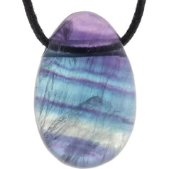 Lebensquelle Plus Fluorite Multicoloured Drop Pendant | Drilled Tumbled Stone Pendant with Cotton Cord | High-Quality Gemstone Pendant, fluorite, Fluorite