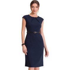 Allegra K Women's Sleeveless Crew Neck Cap Sleeve Belt Elegant Sheath Dress