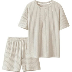 TIMELYE Summer Outfit, Men's Crew Neck, Short Sleeve Leisure Suit, Plain, 2-Piece Loungewear, Leisure, Lightweight Sportswear, Oversized Fitness Jogging Suit, Shorts and T-Shirt Set
