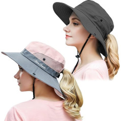 2 Pack Women Sun Hat UV Protection Wide Brim Foldable Safari Fishing Cap