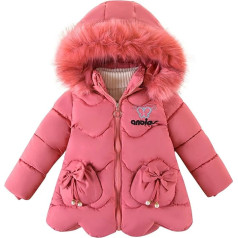 Generisch Down Jackets Girls Winter Jacket with Fur Hood Plain Winter Coat Classic Windproof Outdoor Jacket Lightweight Length Quilted Jacket with Hood Pocket Winter Warm Hooded Jacket Coat Outwear