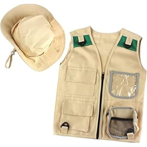 Fransande Outdoor Adventure Kit, Khaki Cargo Vest and Hat for Boys Children Comfortable and Durable Explorer Costume Role Play Toy