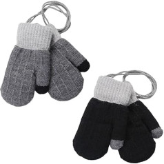 Ccomage 2 Pairs Children's Winter Gloves with Fleece 0-3 Years Thick Knitted Baby Mittens Wool Plush Mittens Neck Gloves Knitted Gloves for Baby Boys Girls, Black+grey