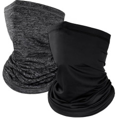 Kiiwah Pack of 2 Multifunctional Scarf, Tube Scarf, Elastic Neckerchief for Men and Women, Soft Loop Scarf, Windproof Neck Warmer, Sports Neck Warmer for Outdoor Skiing, Motorcycle, Running, Cycling
