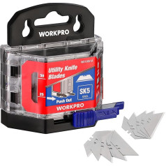 WORKPRO 50-Piece Trapezoidal Blades Set, SK5 Sharp Blades Stainless Steel in Dispenser, 0.6 mm Blade Thickness, Replacement Blades for Folding Knives, Carpet Knives