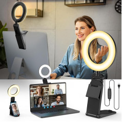 Ring Light LED Video Light Continuous Light Laptop PC, Evershop 5 Inch Streaming Light with Tripod and Mobile Phone Holder 3 Light Colours + 10 Brightness 360° Rotatable Video Conference Light for
