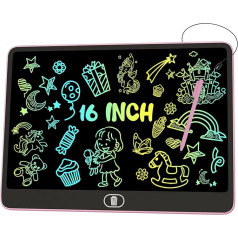16 Inch Colourful LCD Writing Board, Large Drawing Board, Electronic Tablet with Lock & Erase Function, Eye Protection Doodle Pad, Toys & Gifts for Children & Adults at Home, School, Pink