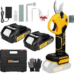 Gisam Battery Secateurs, 40 mm Electric Pruning Shears with 2 x 2Ah Batteries and LCD Display, Battery Rose Shears, Supports Adjusting the Opening for Pruning Hedges and Fruit Trees (Yellow)