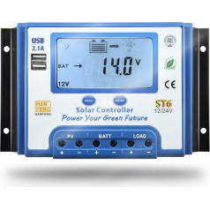 SolaMr 60A Solar Charge Controller 12V/24V Intelligent Controller with LCD Display and Double USB Port for Solar Batteries - ST6-60A