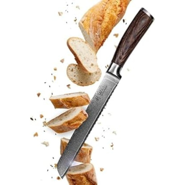 Wakoli 1DM-BRE-EDB Bread Damascus Knife - Japanese Damascus VG-10 Bread Knife
