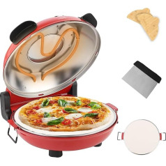 Electric Pizza Oven, 1200 W Pizza Maker in 4 Minutes Pizza, 31 cm Fireproof Pizza Stone, Max 420°C Pizza Oven with 5 Cooking Levels, Includes Pizza Scraper, Pizza Peel and Recipe Book, Red