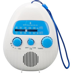Sarini Waterproof Wireless FM Bathroom Radio, Portable AM FM Shower Radio, Built-in Speaker, Battery Operated Digital Radio with Carry Strap