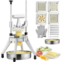 VEVOR Commercial Potato Cutter French Fries Cutter 1/2 + 3/8 + 1/4 Inch + 6 Wedges, Frit Cutter Vegetable Cutter Chopper Fruit Cutter with 6 Replacement Blades, Stainless Steel Chopper