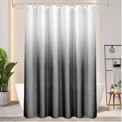 AooHome Shower Curtain 180 x 200 cm Textile, Grey Shower Curtains 120 g/m² Colour Gradient Bathroom Curtain Waterproof Washable Anti-Mould with 12 Shower Curtain Rings (White to Black)