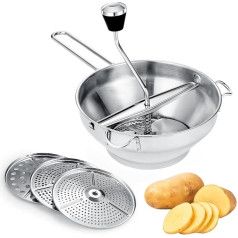 Stainless Steel Food Strainer with 3 x Sieve Inserts, Potato Press, Strainer for Tomato Sauce, Applesauce, Puree, Mashed Potatoes, Jam, Baby Food