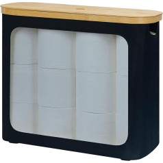 ROSOS Toilet Paper Storage, 28L Toilet Paper Storage with Bamboo Lid for 12 Rolls, Bamboo Bathroom Organiser, Black with Lid & Bamboo Handle