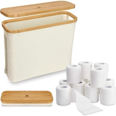 Toilet Paper Storage Basket with Lid, 43.5 x 14.5 x 35 cm, Bathroom Organiser, Foldable Toilet Paper Storage with Handle, Toilet Paper, Storage Container for 12 Rolls of Toilet Paper (Beige)