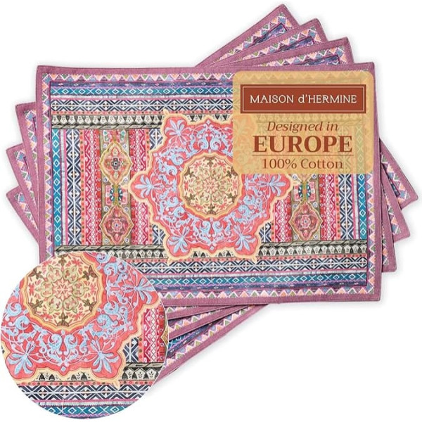 Maison d' Hermine Ispahan 100% Cotton Set of 4 Placemats for Dining Table | Kitchen | Wedding | Everyday | Dinner Parties | Thanksgiving / Christmas (33 cm x 48 cm)