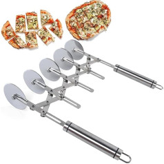 Dough Cutter, Pizza Cutter, Stainless Steel Dough Cutter Wheel, Stainless Steel 5 Wheels Adjustable Dough Wheel, Pizza Cutter Pastry Baking Cutter for Kitchen Baking, Silver (with Handle)