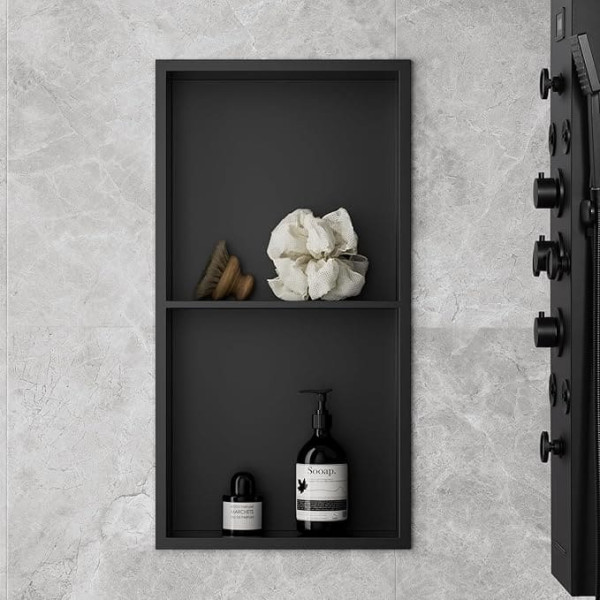 Shower Niche Stainless Steel 64 x 33 x 10 cm (61 x 30 x 10 cm) Double Shelves Wall Recess Shower Storage for Bathroom Storage Overmount Installation Nano Graphite