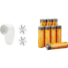 Amazon Basics Fabric Shaver, Battery Operated Lint and Lint Remover with 2 Replacement Blades, White & AA Alkaline Batteries, Powerful 1.5V (8 Pack)
