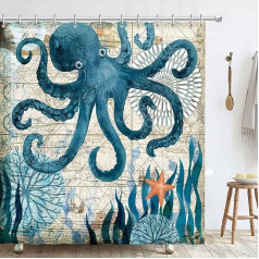 Hykiee Shower Curtain 180 x 180 cm, Anti-Mould Shower Curtains with 12 Shower Curtain Rings Shower Curtain Opaque Washable Waterproof for Bath and Shower (Octopus)