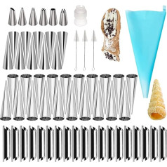 Cannoli Tubes, FantasyDay Pack of 50 Iridescent Curl Shapes Made of Stainless Steel Foam Rollers, Cream Rollers, Foam Roller Moulds with Cleaning Brush, Cake Piping Nozzles, Spiral Horn Baking Mould,