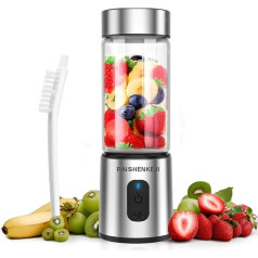 Blender Smoothie Maker to Go Glass - Portable Mini Blender 400 ml Glass Container Smoothie Mixer with 6 Blades Stainless Steel USB Portable Blender for Juice, Shake Smoothie and Baby Food