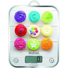 Tefal Optiss Decor 5kg Capacity Graduation Liquid Tare Large Plate Kitchen Scales with BC5122V1 Batteries Included Cup Cakes