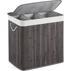 Laundry Basket with Lid, Bamboo Laundry Hamper, 3 Compartments, 150 L, Laundry Box with Removable Lid, with Washable Lining, for Laundry Room, Bedroom, 61.5 x 40 x 60 cm, Light Size