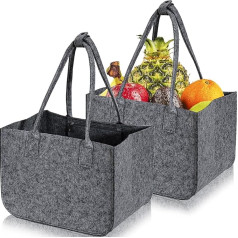 Pack of 2 30 L Felt Bag, Large Shopping Bag, Foldable, Tote Bag, Felt Bags Shopper, Felt Basket with Long Handle, Felt Shopping Basket, Felt Bags with Inner Pocket (Dark Grey)