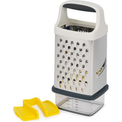 Joseph Joseph Multi-Grip Grater with Container, Hand Grater with Secure Grip, Stainless Steel Blades for Grating and Slicing, Non-Slip, Dishwasher Safe