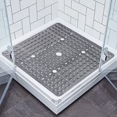 Lurowo Shower Mat Non-Slip Large Square 70x70cm with Suction Cups Antibacterial Washable Shower Bath Mat (Grey)