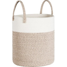 Univivi Large Laundry Basket Braided Laundry Hamper Toy Storage Basket with Handle Handmade Cotton for Blanket Children's Toy White & Khaki