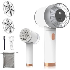 Fabric Shaver Portable Lint Remover Debobbler Clothes Shaver LED Digital Display 3 Speed Adjustable for Clothes and Furniture Fabric with 2 Blades Included (White)