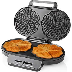 Waffle Iron - 2 x 5 Heart Shaped Waffles - 12 cm - 1200 W - Automatic Temperature Control - Plastic/Metal