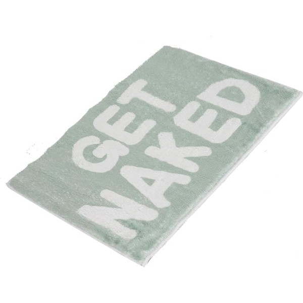Bathroom Rug, Colourful Bath Mat, Non-Slip, Washable Bath Mat, Fun Bath Mat, Soft Microfibre Shower Mat, Absorbent Bathroom Rug, Get Naked Bath Mat (White and Green, 50 x 80 cm)