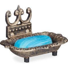 Relaxdays Antique Dish, Cast Iron, Massive, Ornate, with Feet, Hand Soap, HxWxD: 10 x 15 x 11.5 cm, Bronze, 11.5 x 15 x 10 cm
