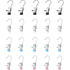 Pack of 20 Laundry Hooks with Clips, Metal Peg Hooks, Laundry Hook Set, Hanger Metal Clip Hook, Non-Slip Hanger Clip, 360° Rotating Boot Hanger, for Hats, Towels, Socks