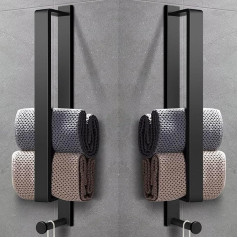 LIVEHITOP 2 x Towel Rails No Drilling Self-Adhesive Towel Rail Black Stainless Steel 43.5 cm Guest Towel Holder Bath Towel Holder Adhesive with Hooks for Bathroom