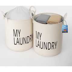 2 Pack Large Laundry Basket, Laundry Hamper, Freestanding Laundry Basket, Large Canvas Storage Baskets for Kids, Boys and Girls, Office, Bedroom, Clothes, Toys (White-25)