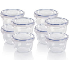 Grizzly Plastic Food Storage Containers Set, 8 x Storage Jars with Lids, Round, Stackable, Breakable, Microwave and Dishwasher Safe