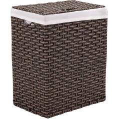 Seville Classics Premium Hand-Woven Portable Laundry Basket with Integrated Handles, Household Storage for Clothes, Bedding, Toys, Canvas Resin, Mocha, Rectangular Hamper