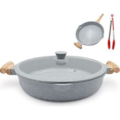 2-in-1 Ceramic Pan with Lid, 32 cm, Non-Stick Ceramic Coating, Nontoxic, PTFE and PFOA-Free, Compatible with All Hobs, Blue